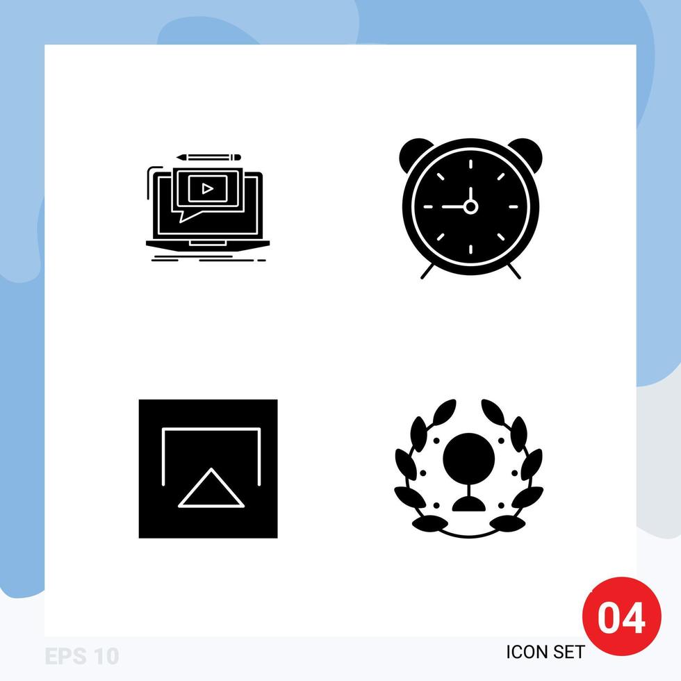 Group of 4 Modern Solid Glyphs Set for laptop watch tutorial stopwatch airplay Editable Vector Design Elements