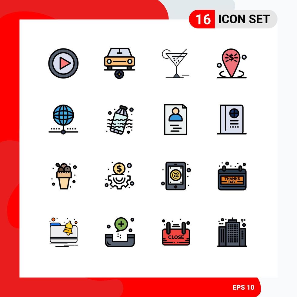 Pictogram Set of 16 Simple Flat Color Filled Lines of placeholder location vehicles business hotel Editable Creative Vector Design Elements