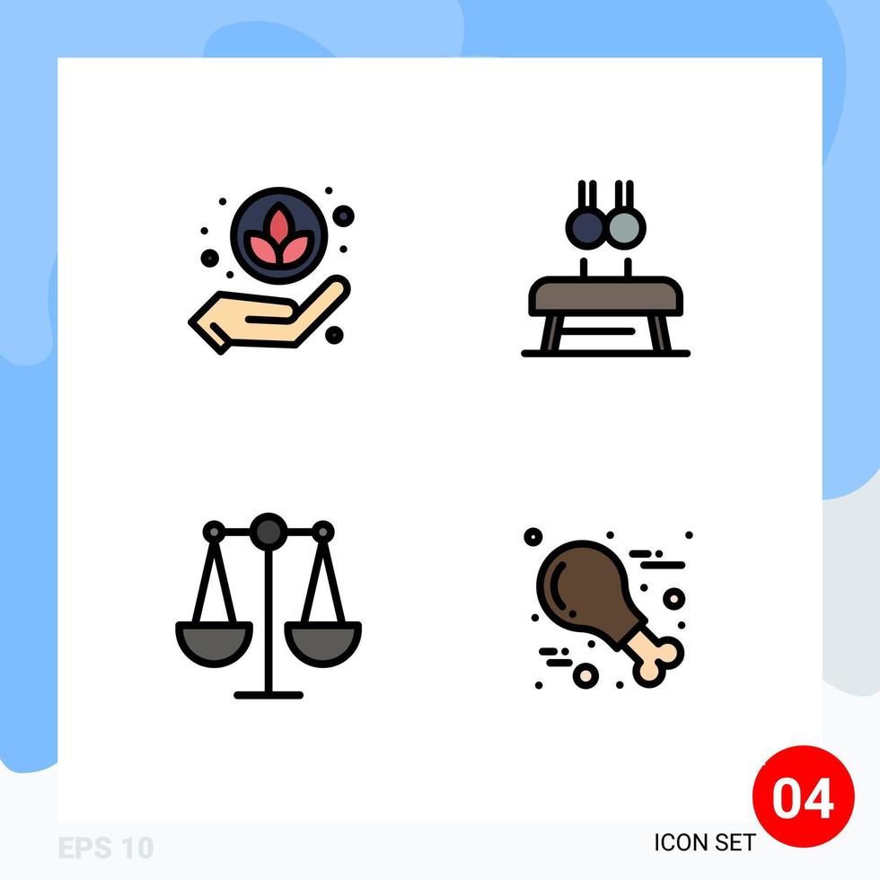 4 Universal Filledline Flat Color Signs Symbols of plant justice exercise rings food Editable Vector Design Elements