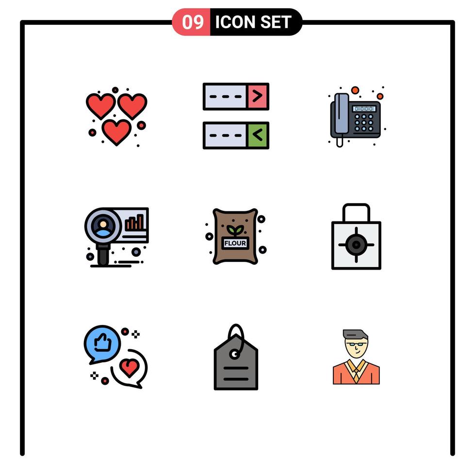 Group of 9 Filledline Flat Colors Signs and Symbols for ingredients cooking phone research diagram Editable Vector Design Elements