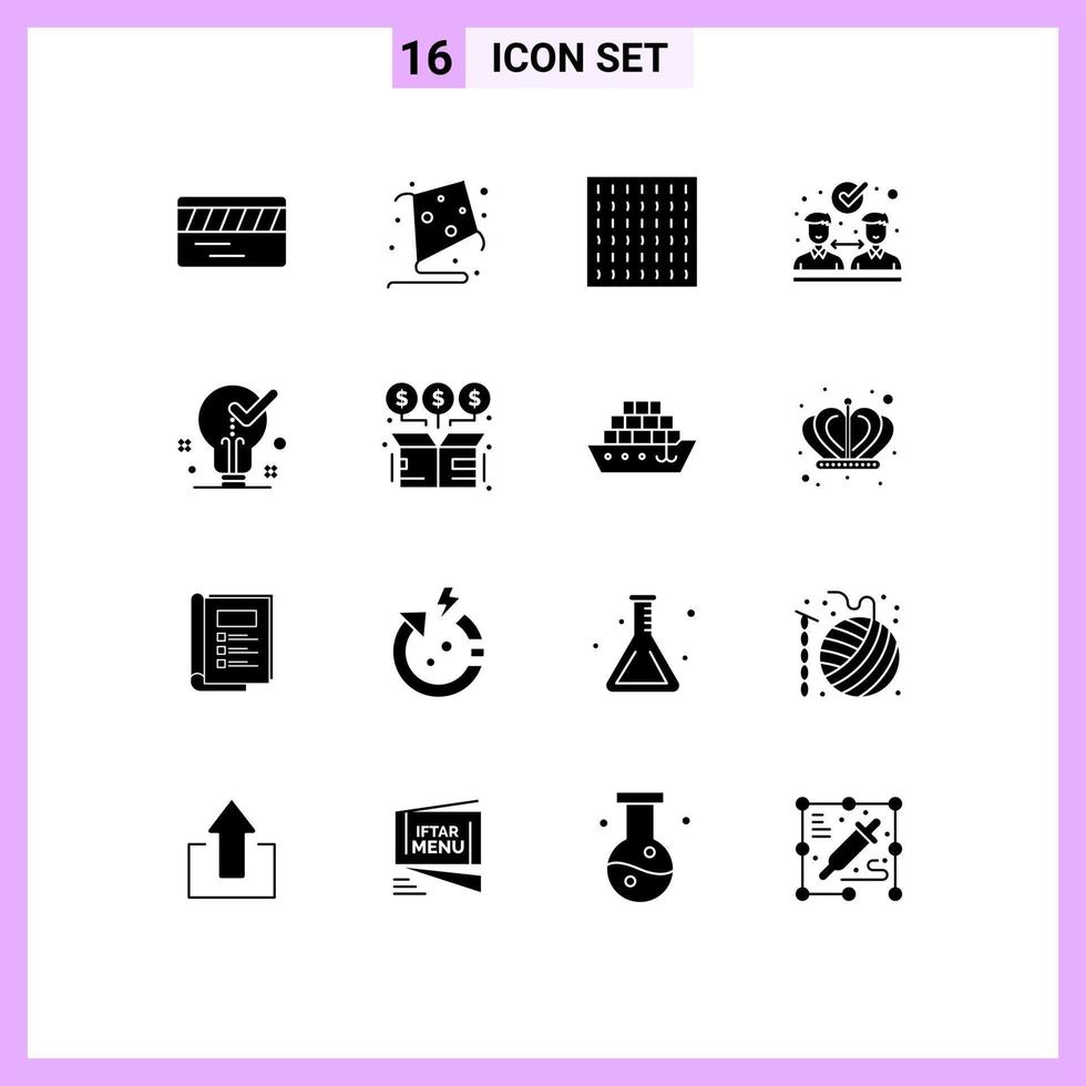 16 Universal Solid Glyphs Set for Web and Mobile Applications box ok weather light bulb Editable Vector Design Elements
