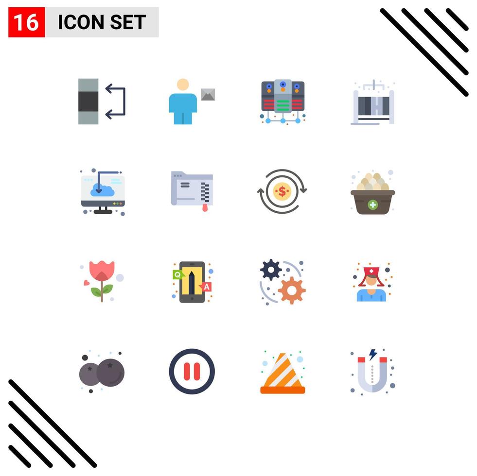 16 User Interface Flat Color Pack of modern Signs and Symbols of installation computer database server cloud living Editable Pack of Creative Vector Design Elements