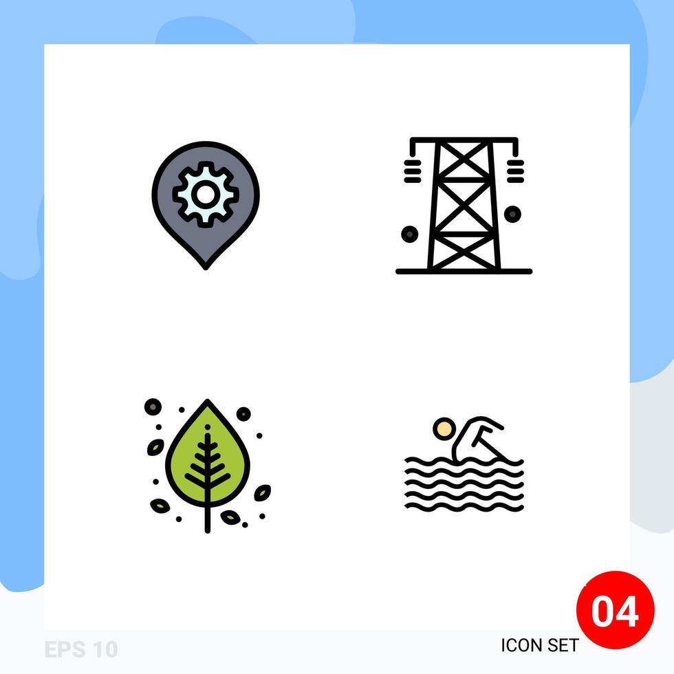 User Interface Pack of 4 Basic Filledline Flat Colors of gear autumn map line leaf Editable Vector Design Elements