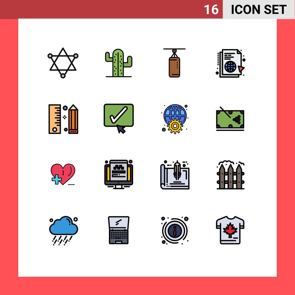 Editable Vector Line Pack of 16 Simple Flat Color Filled Lines of design sync boxing internet file Editable Creative Vector Design Elements