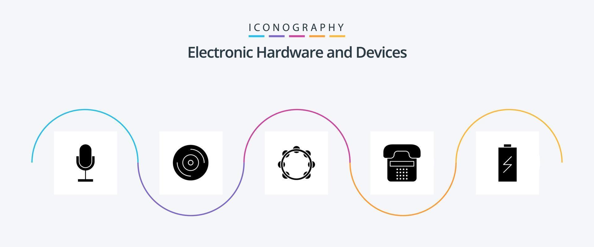 paquete de iconos de glifo 5 de dispositivos que incluye teléfono. contacto. audio. comunicación. pandereta vector