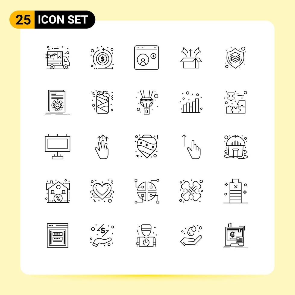 25 Line concept for Websites Mobile and Apps brain open box contact launch release Editable Vector Design Elements