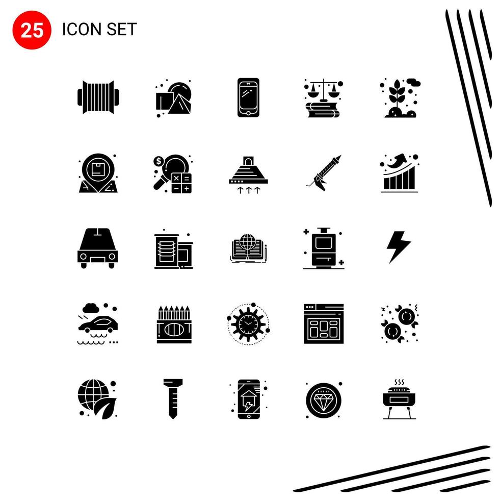 Solid Glyph Pack of 25 Universal Symbols of agriculture laws phone finance samsung Editable Vector Design Elements