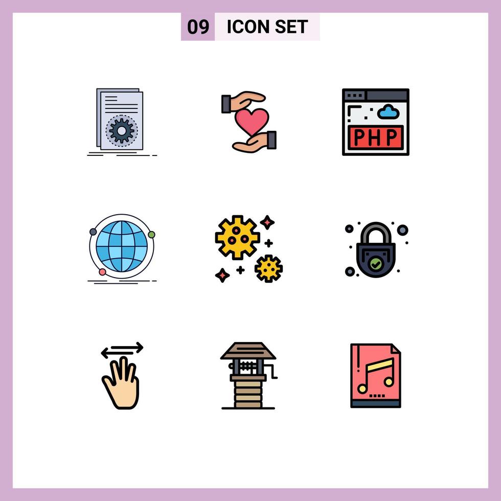 paquete de línea de vector editable de 9 colores planos de línea rellena simple de elementos de diseño de vector editables del programa global favorito de Internet web