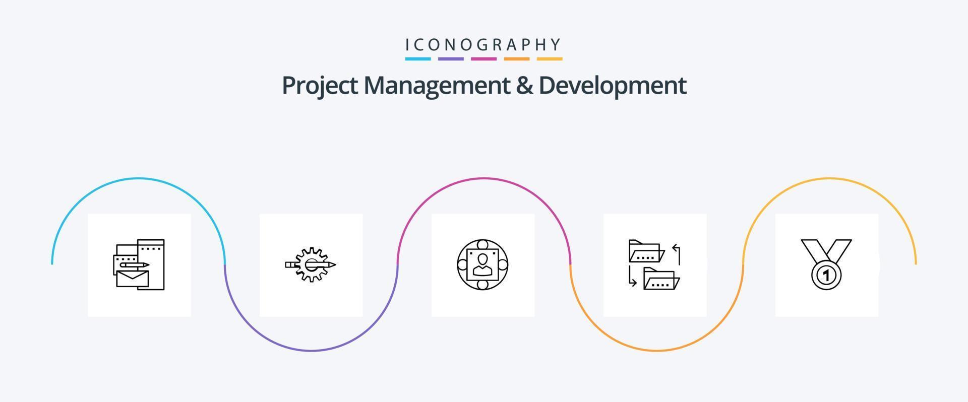 Project Management And Development Line 5 Icon Pack Including file. folder. gear. production. manager vector