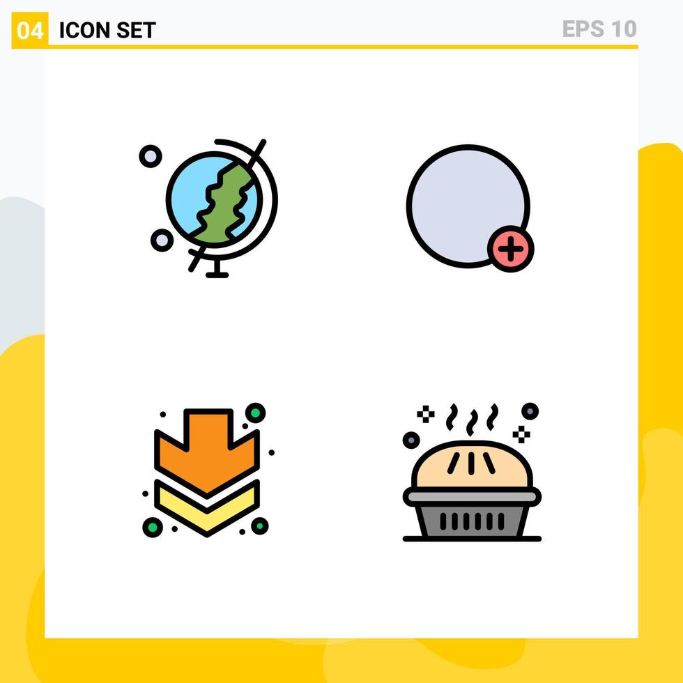 Group of 4 Modern Filledline Flat Colors Set for earth full basic ui dinner Editable Vector Design Elements