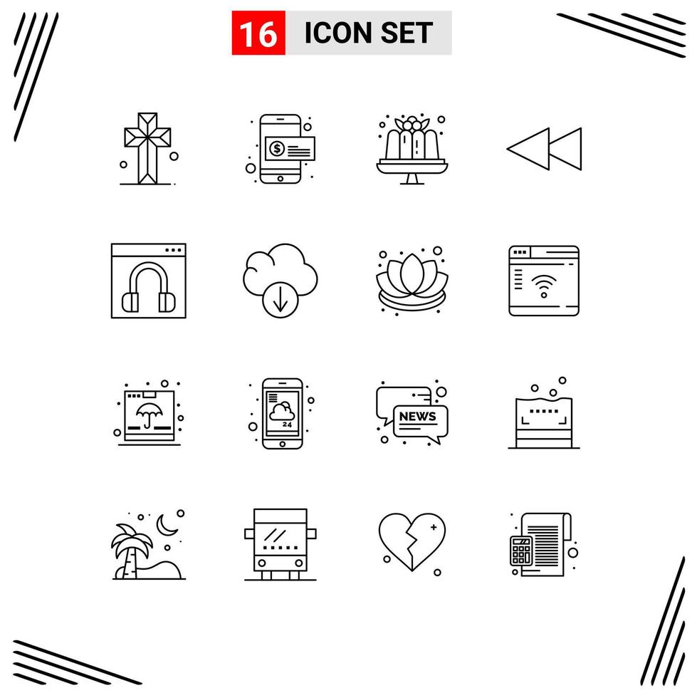 16 Thematic Vector Outlines and Editable Symbols of help contact cake chat backward Editable Vector Design Elements