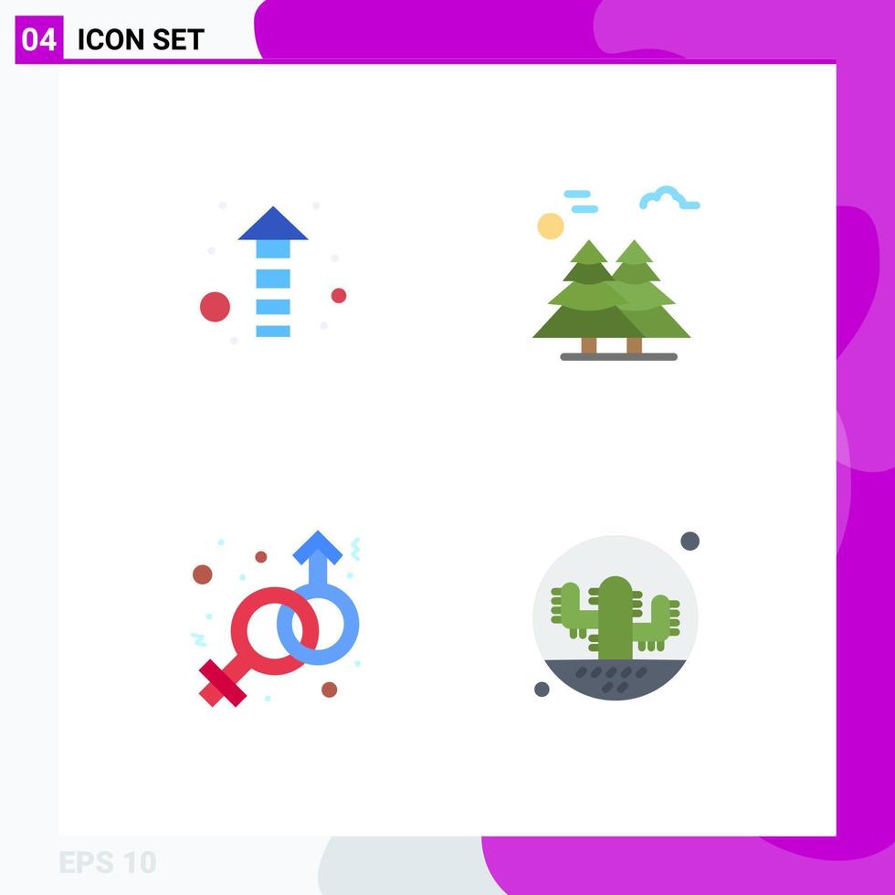 conjunto moderno de 4 iconos y símbolos planos como flecha género pinos alpinos venus elementos de diseño vectorial editables vector