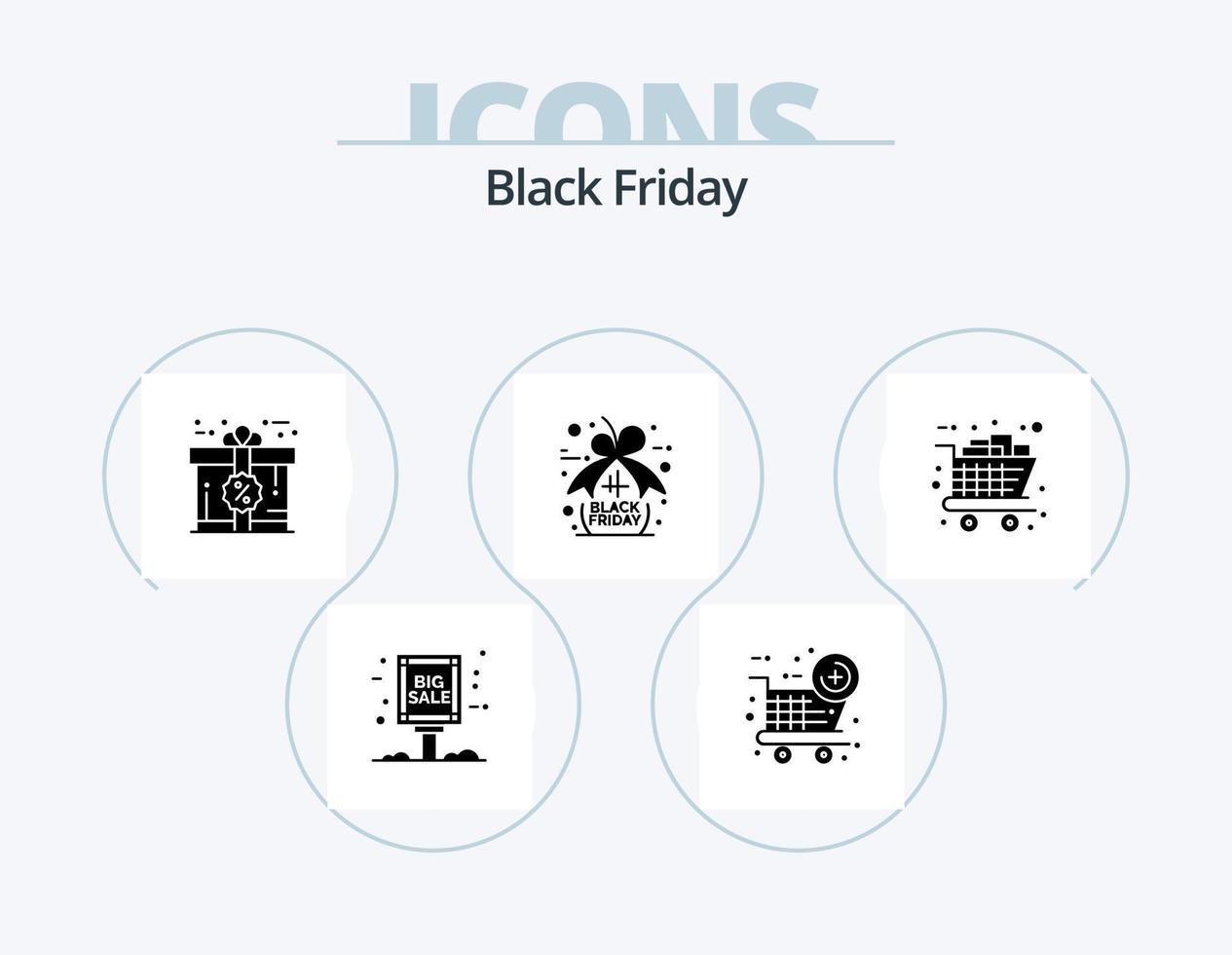 Black Friday Glyph Icon Pack 5 Icon Design. cart. black friday. card. gifts. sale vector