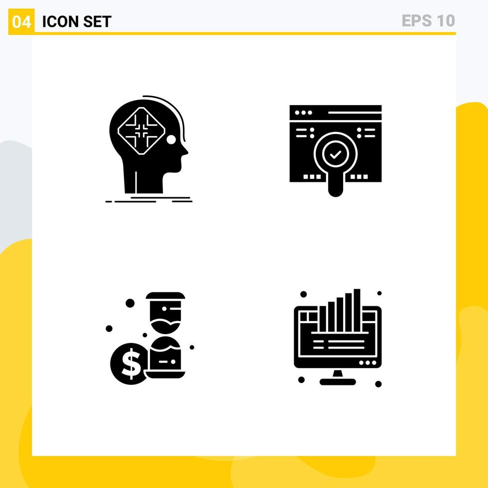 Editable Vector Line Pack of 4 Simple Solid Glyphs of advanced investment human search time Editable Vector Design Elements