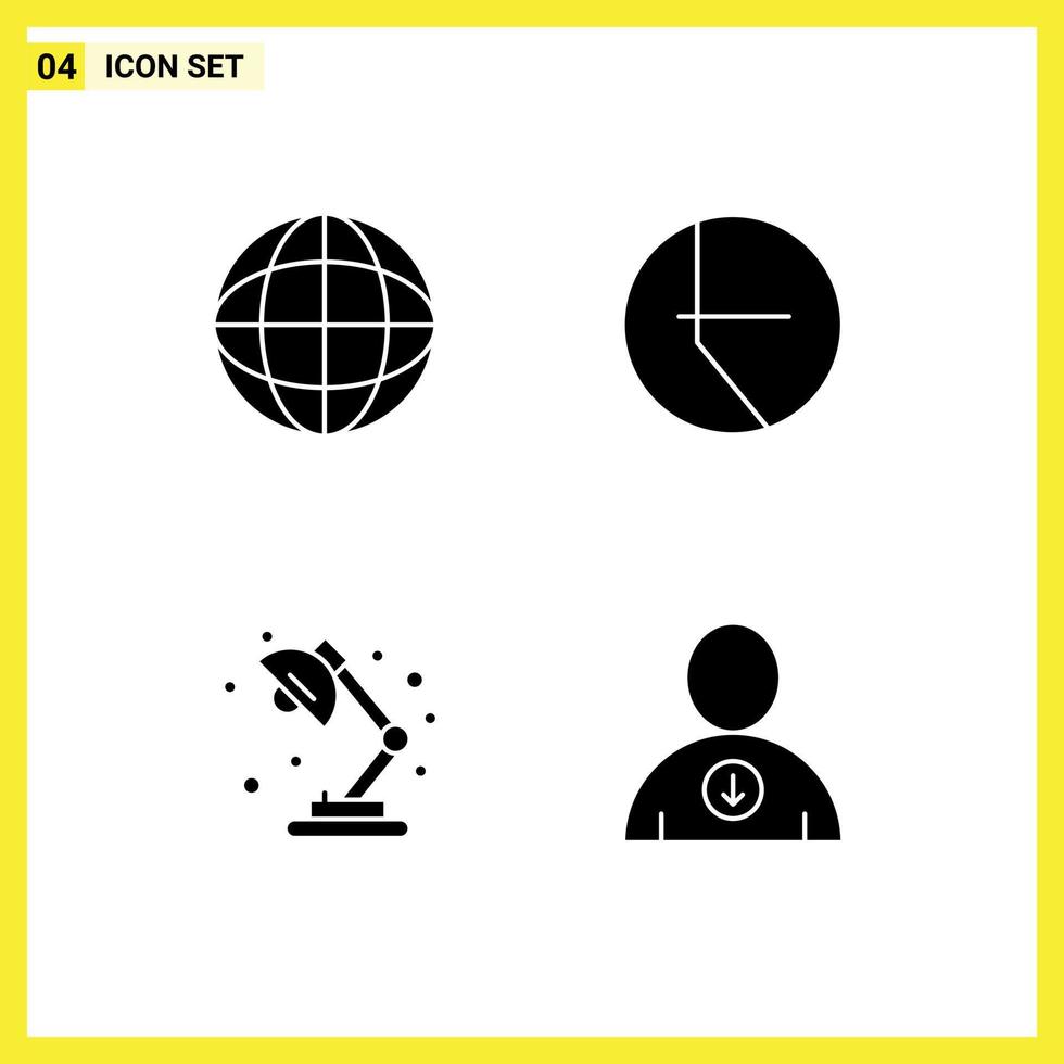 4 Universal Solid Glyph Signs Symbols of global school chart lamp next Editable Vector Design Elements