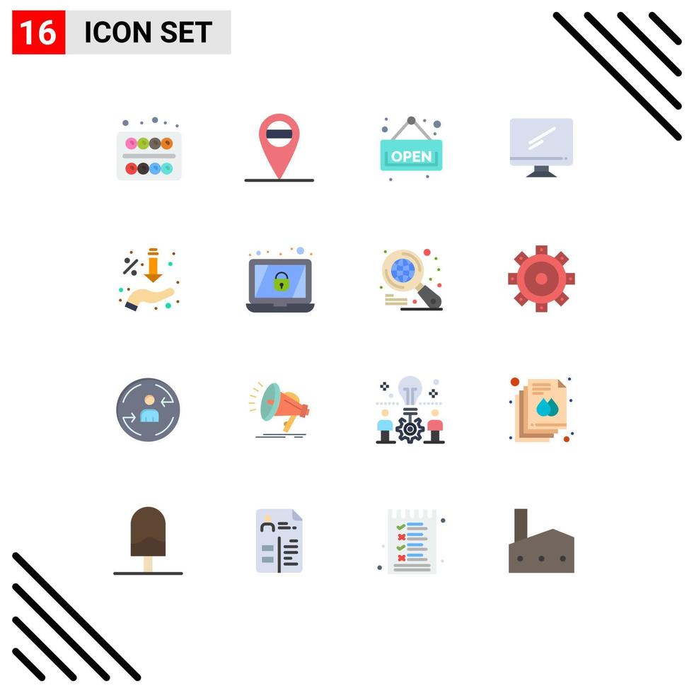 Modern Set of 16 Flat Colors and symbols such as offer sales computer percent pc Editable Pack of Creative Vector Design Elements