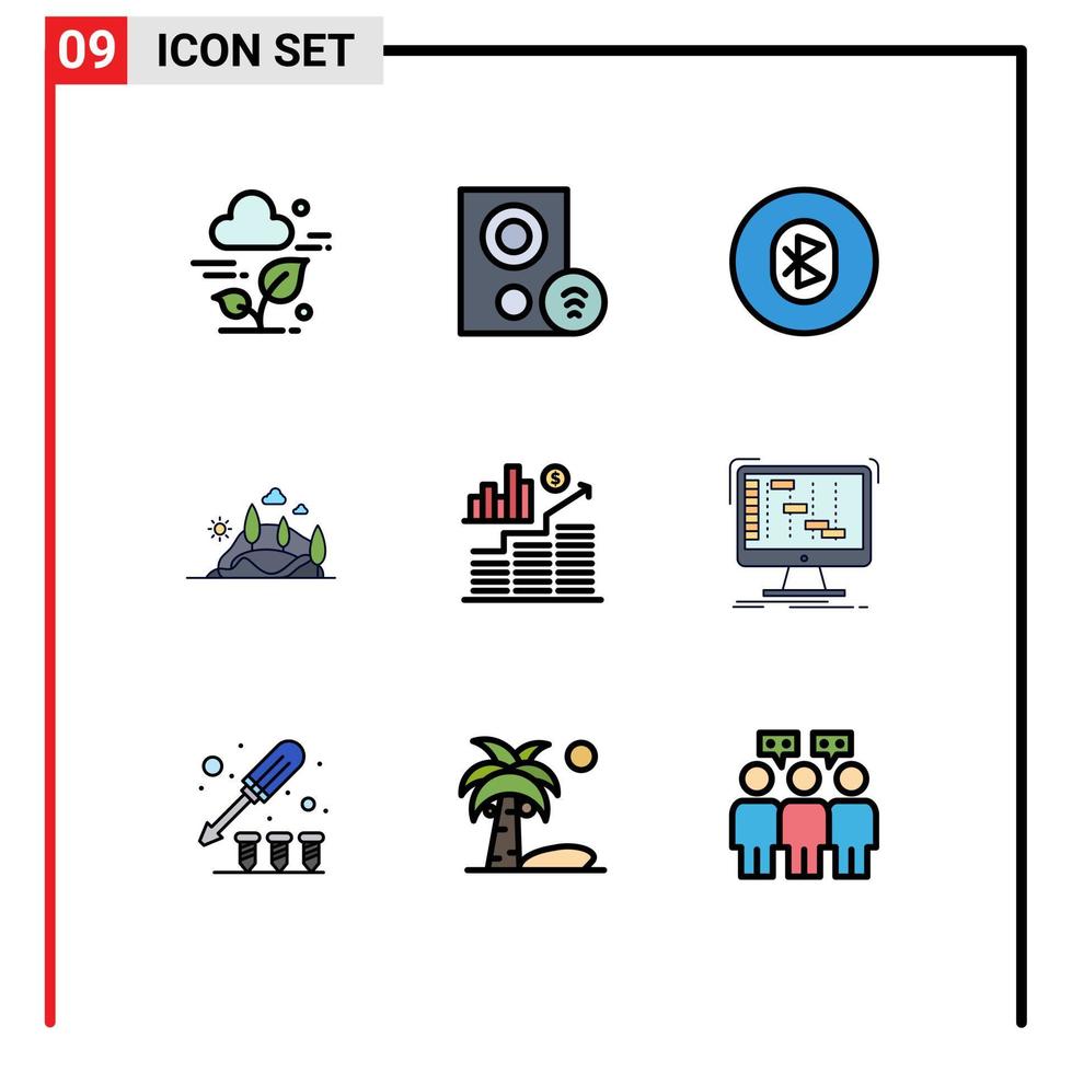 9 Creative Icons Modern Signs and Symbols of mountain landscape signal hill system Editable Vector Design Elements