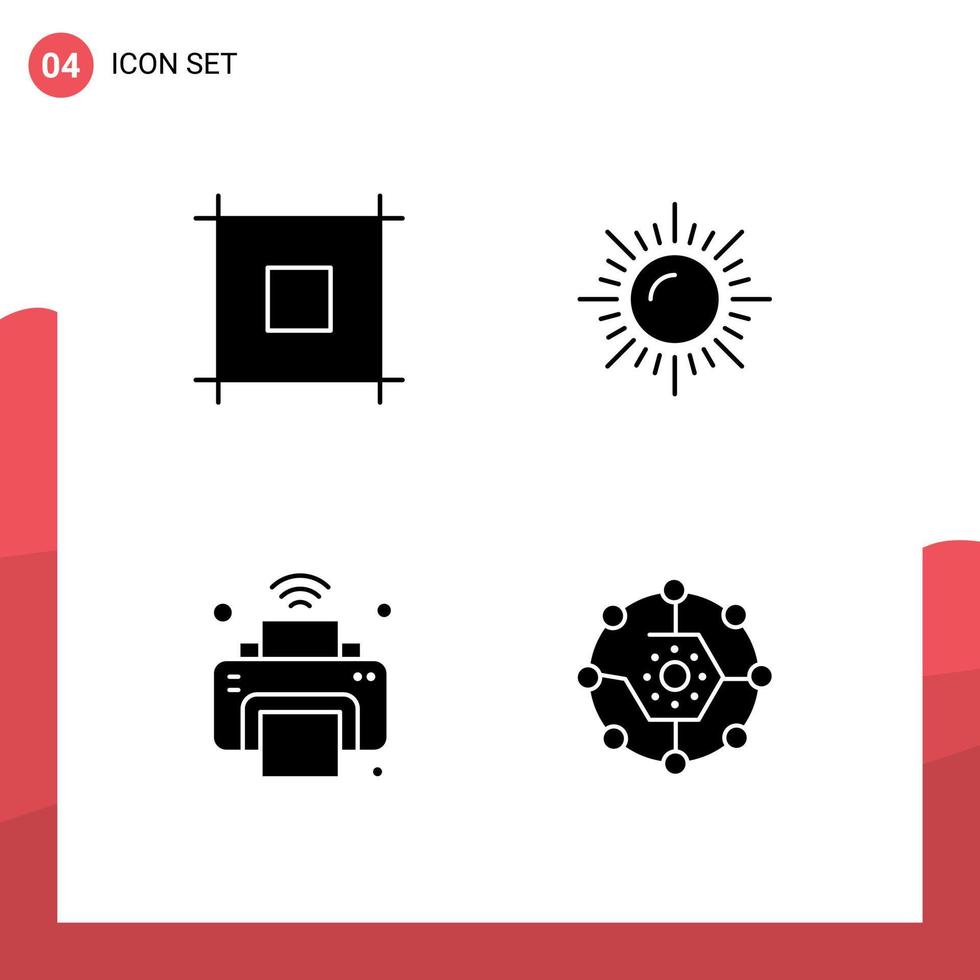 Universal Icon Symbols Group of 4 Modern Solid Glyphs of layout iot landscape printer computing Editable Vector Design Elements