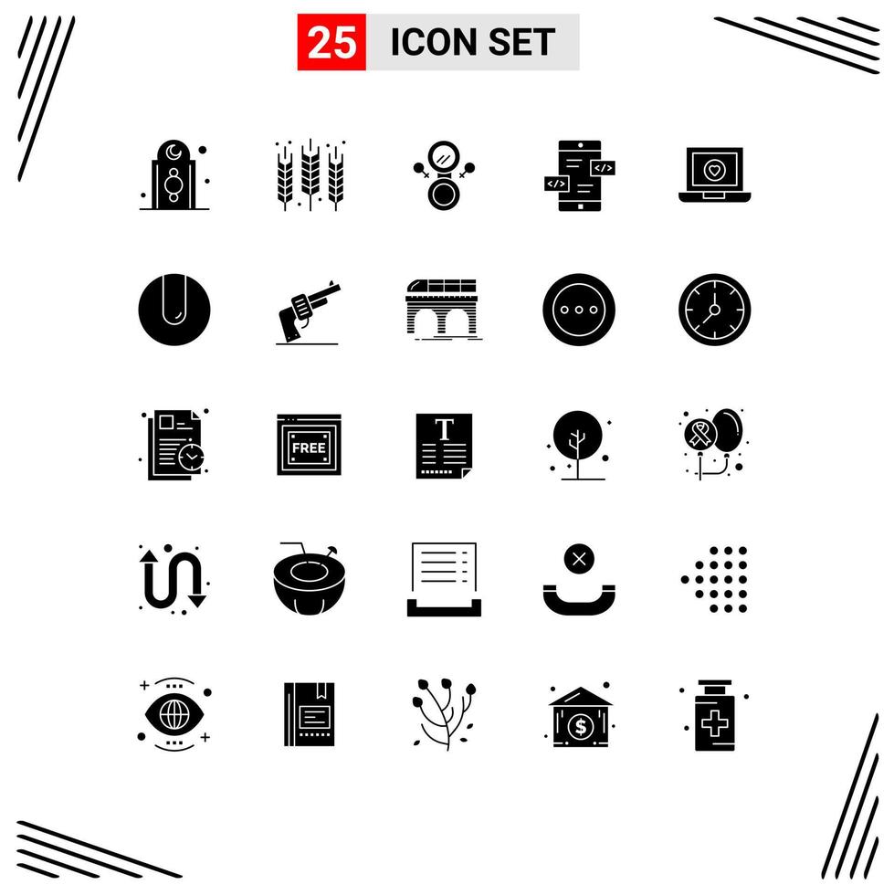 Pictogram Set of 25 Simple Solid Glyphs of computer div gluten arrows symbol Editable Vector Design Elements