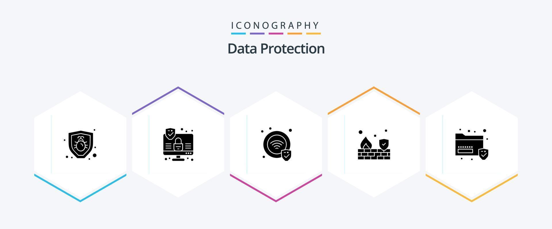 Data Protection 25 Glyph icon pack including . sans. wifi. folder. wall vector