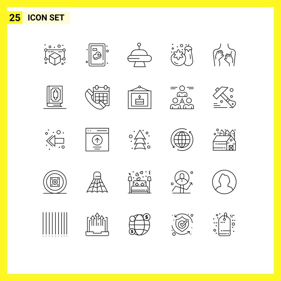Pictogram Set of 25 Simple Lines of woman sexy space health vegetable Editable Vector Design Elements