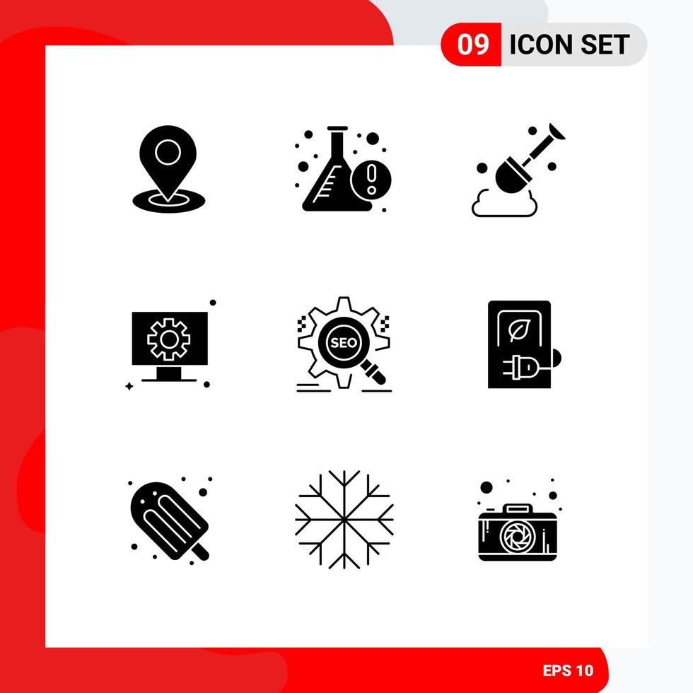 Stock Vector Icon Pack of 9 Line Signs and Symbols for target search construction gear hardware Editable Vector Design Elements