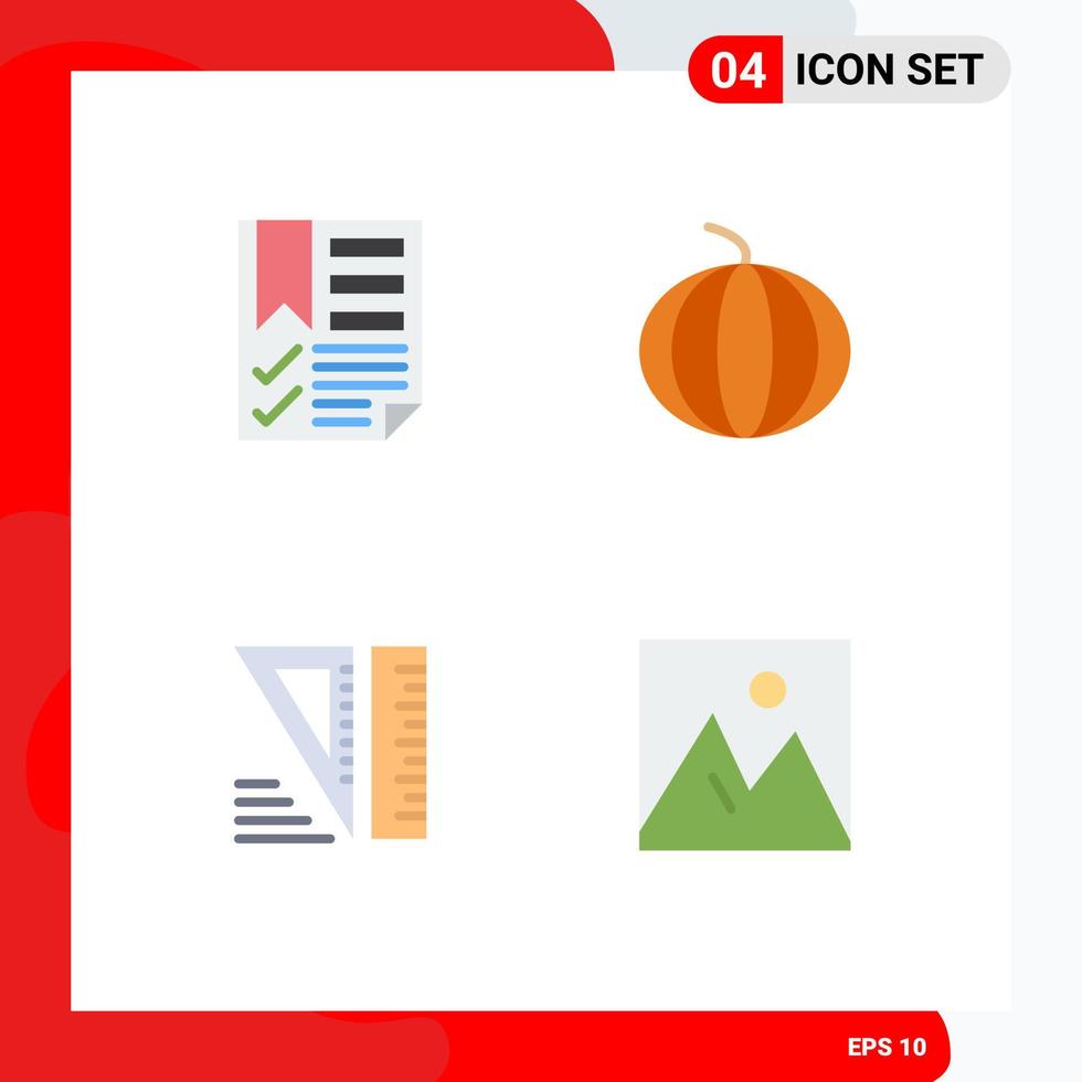 Pack of 4 Modern Flat Icons Signs and Symbols for Web Print Media such as bookmark tools page watermelon frame Editable Vector Design Elements