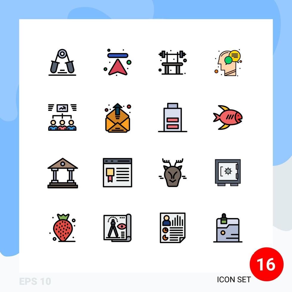 conjunto de 16 iconos de interfaz de usuario modernos símbolos signos para hablar cabeza de carga humana gimnasio elementos de diseño de vectores creativos editables