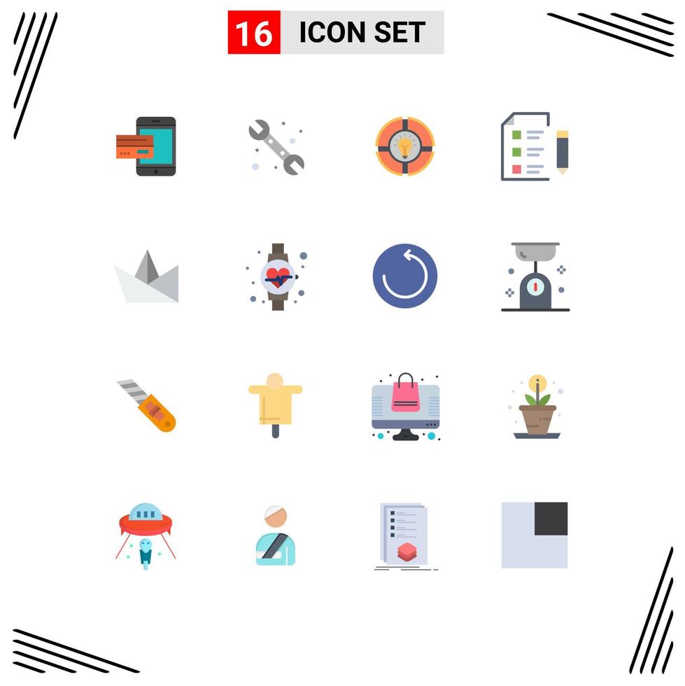 Mobile Interface Flat Color Set of 16 Pictograms of education light mechanical chat bulb Editable Pack of Creative Vector Design Elements