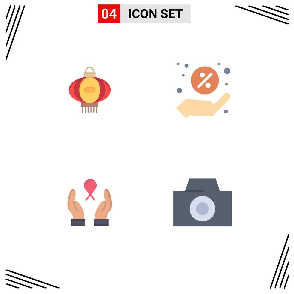 Pack of 4 Modern Flat Icons Signs and Symbols for Web Print Media such as lantern ribbon chinese shopping photo Editable Vector Design Elements