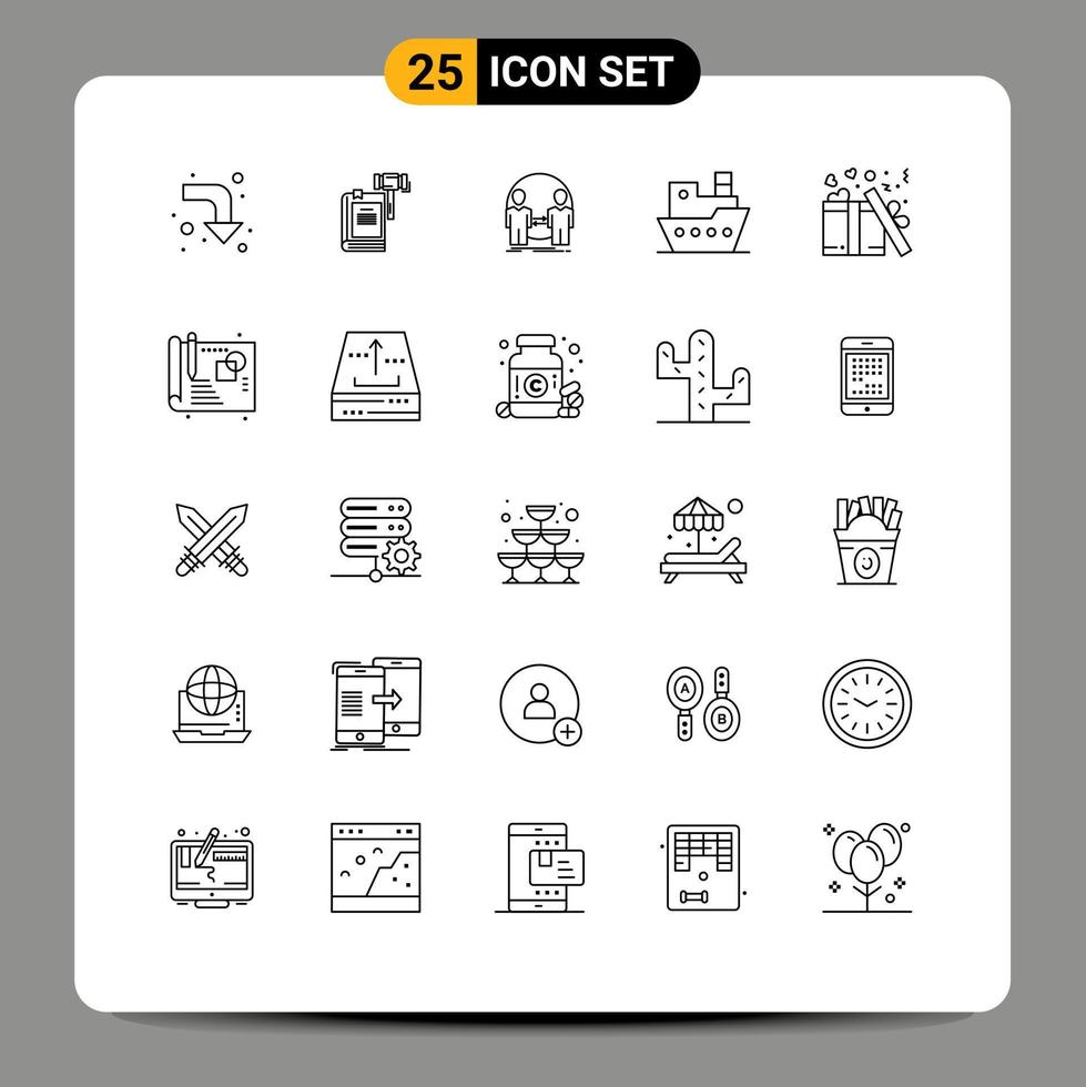 Group of 25 Modern Lines Set for steamship ship hammer duplicate user Editable Vector Design Elements