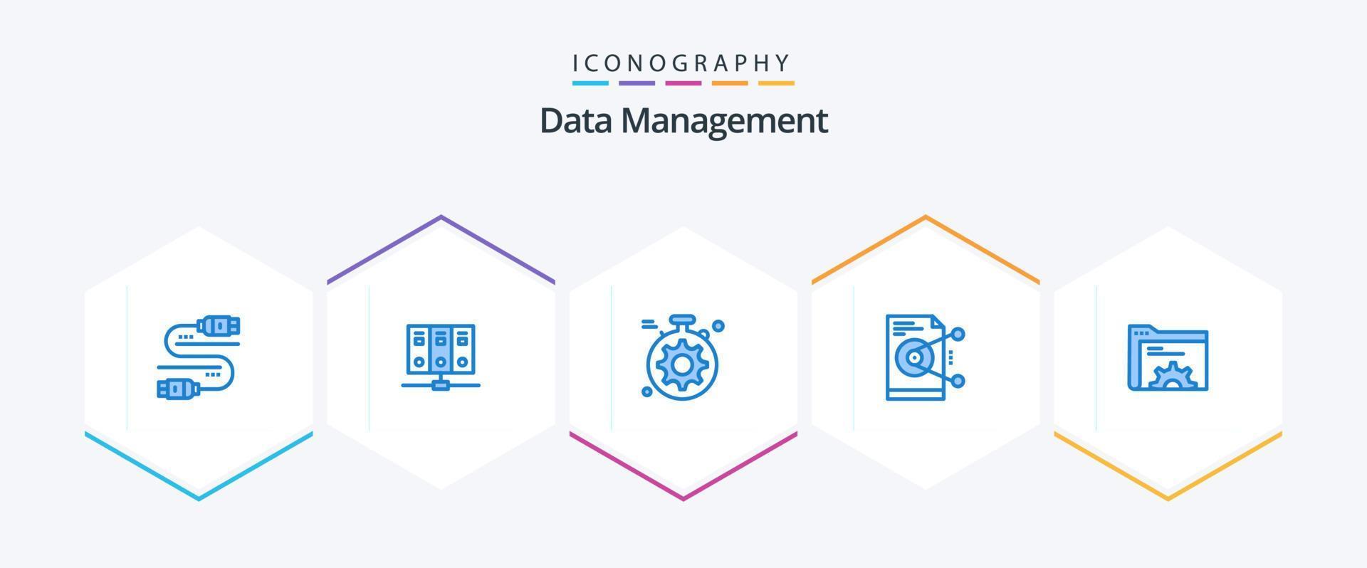 Data Management 25 Blue icon pack including gear. work. server. sharing. file vector
