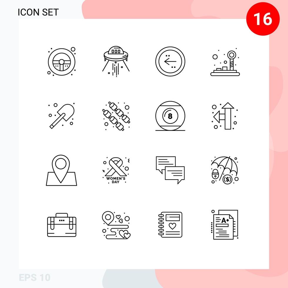 Universal Icon Symbols Group of 16 Modern Outlines of joystick control pad alien control direction Editable Vector Design Elements