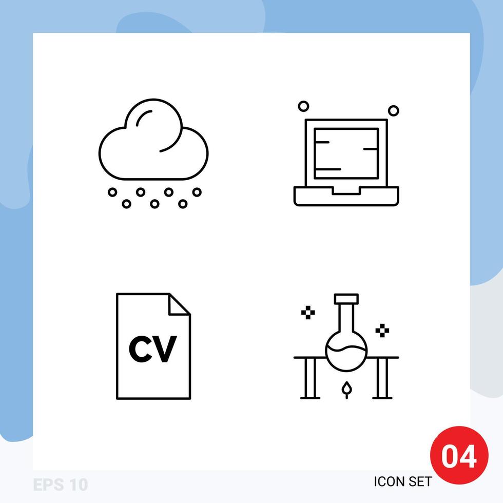 Set of 4 Modern UI Icons Symbols Signs for cloud education computer laptop science Editable Vector Design Elements