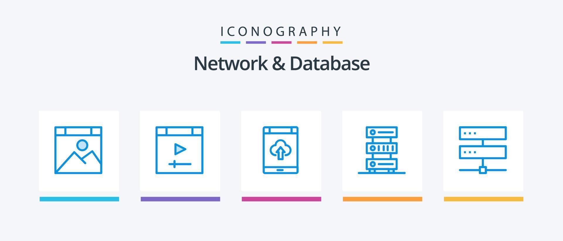 Network And Database Blue 5 Icon Pack Including digital. connection. storage. storage. hosting. Creative Icons Design vector