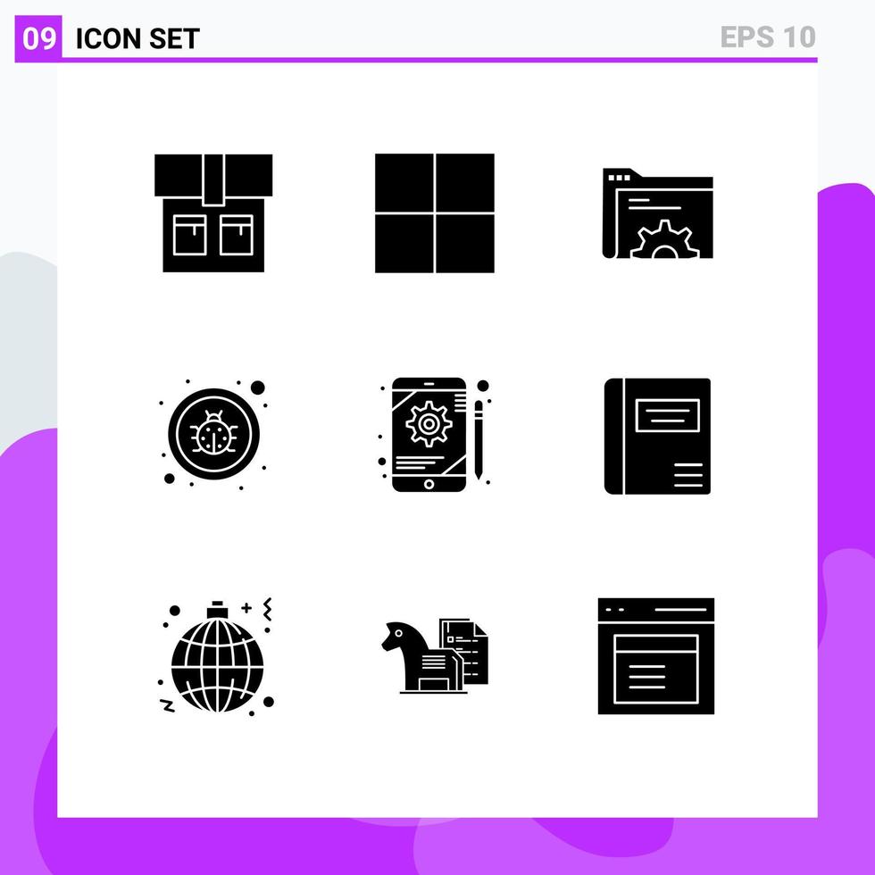 9 Creative Icons Modern Signs and Symbols of education tablet bug gear app Editable Vector Design Elements