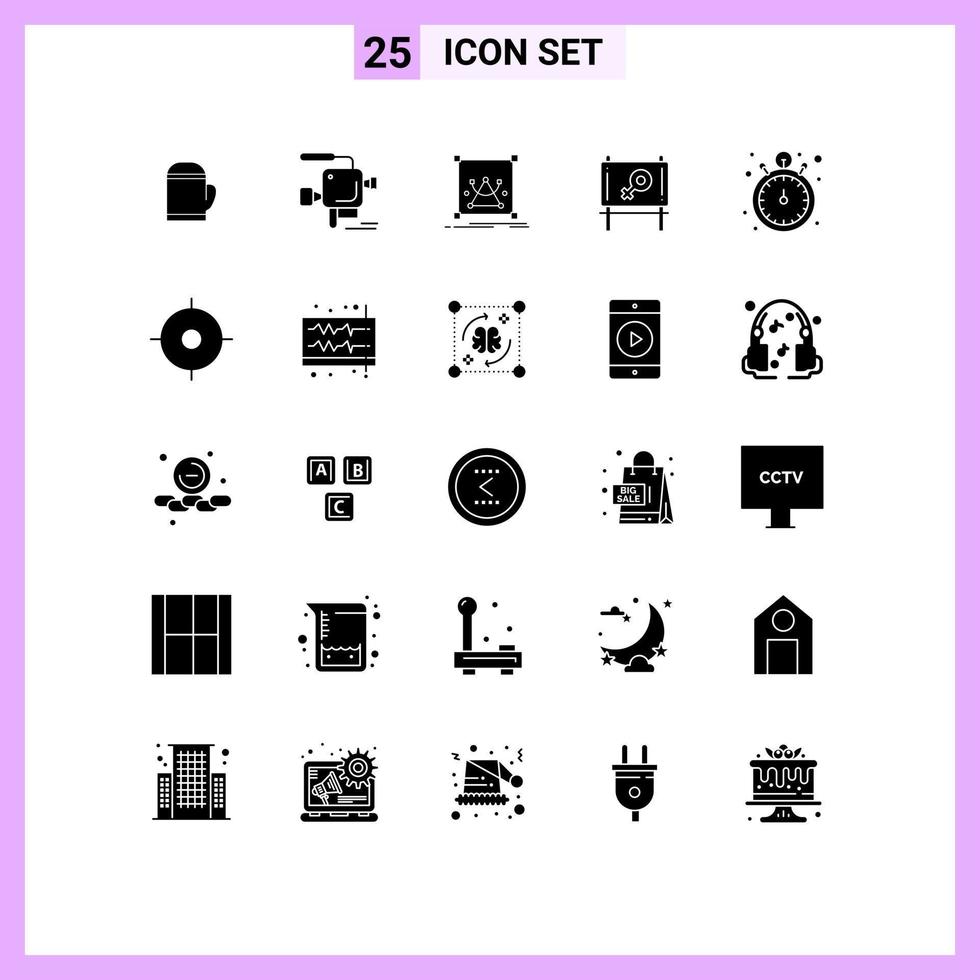 Pack of 25 Modern Solid Glyphs Signs and Symbols for Web Print Media such as timer pocket watch edit message board Editable Vector Design Elements