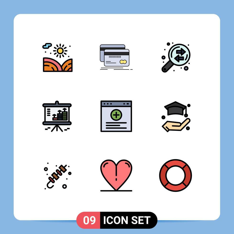 Modern Set of 9 Filledline Flat Colors and symbols such as projector dollar finance chart finance Editable Vector Design Elements