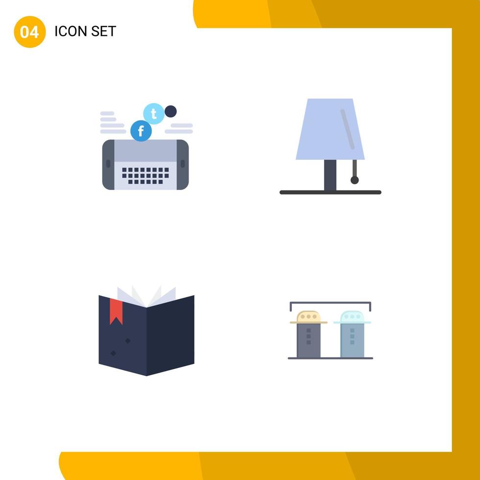 Set of 4 Modern UI Icons Symbols Signs for mobile lightning facebook interior education Editable Vector Design Elements