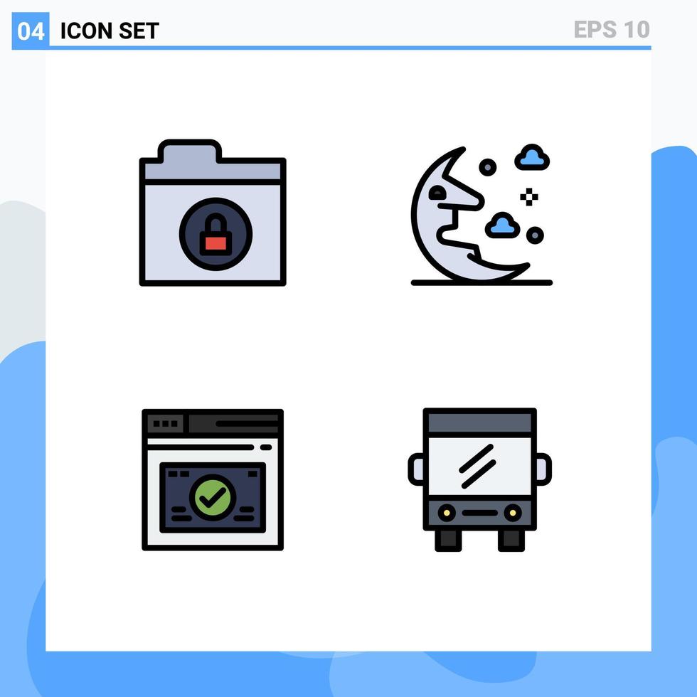 Set of 4 Modern UI Icons Symbols Signs for encryption web cloud sky bus Editable Vector Design Elements