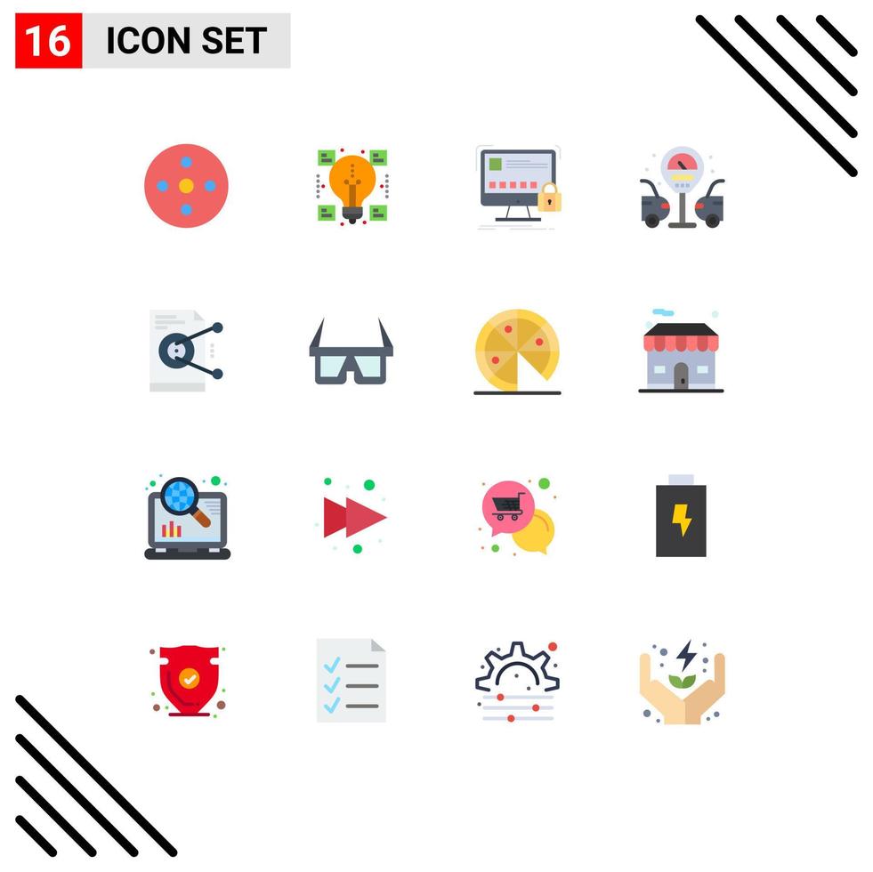 Group of 16 Modern Flat Colors Set for share gas station protect life secure Editable Pack of Creative Vector Design Elements