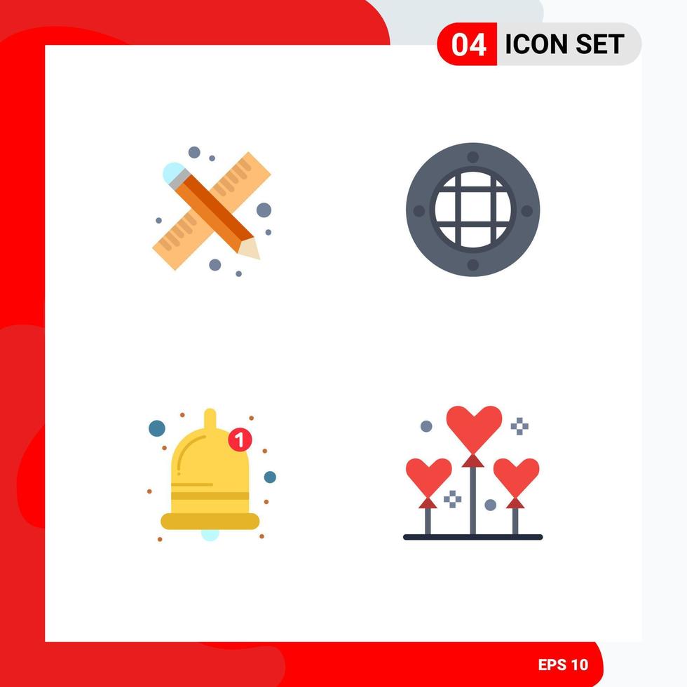 Modern Set of 4 Flat Icons and symbols such as back to school bell work light balloon Editable Vector Design Elements
