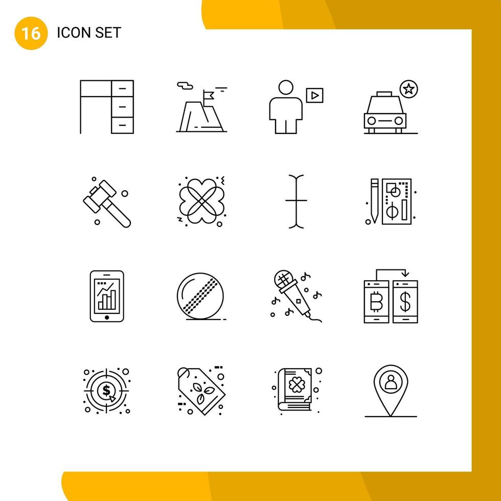 Group of 16 Outlines Signs and Symbols for star car achievement video human Editable Vector Design Elements