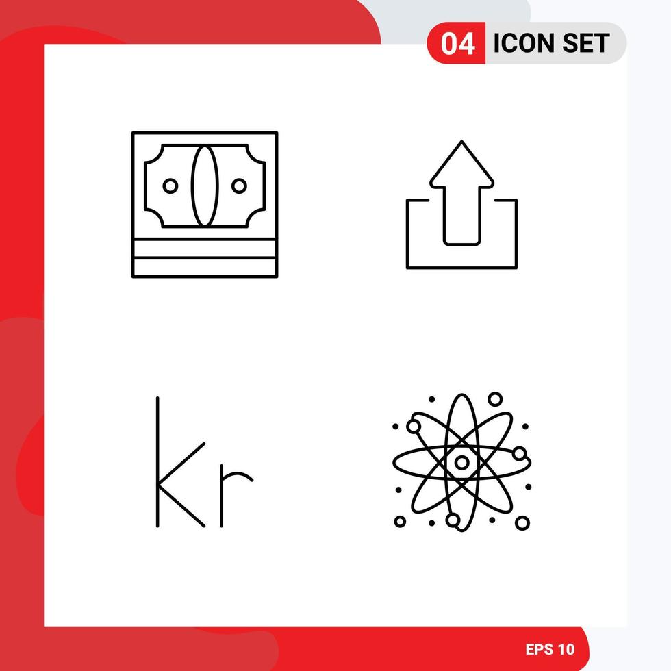 Stock Vector Icon Pack of 4 Line Signs and Symbols for business krone money arrows danish Editable Vector Design Elements