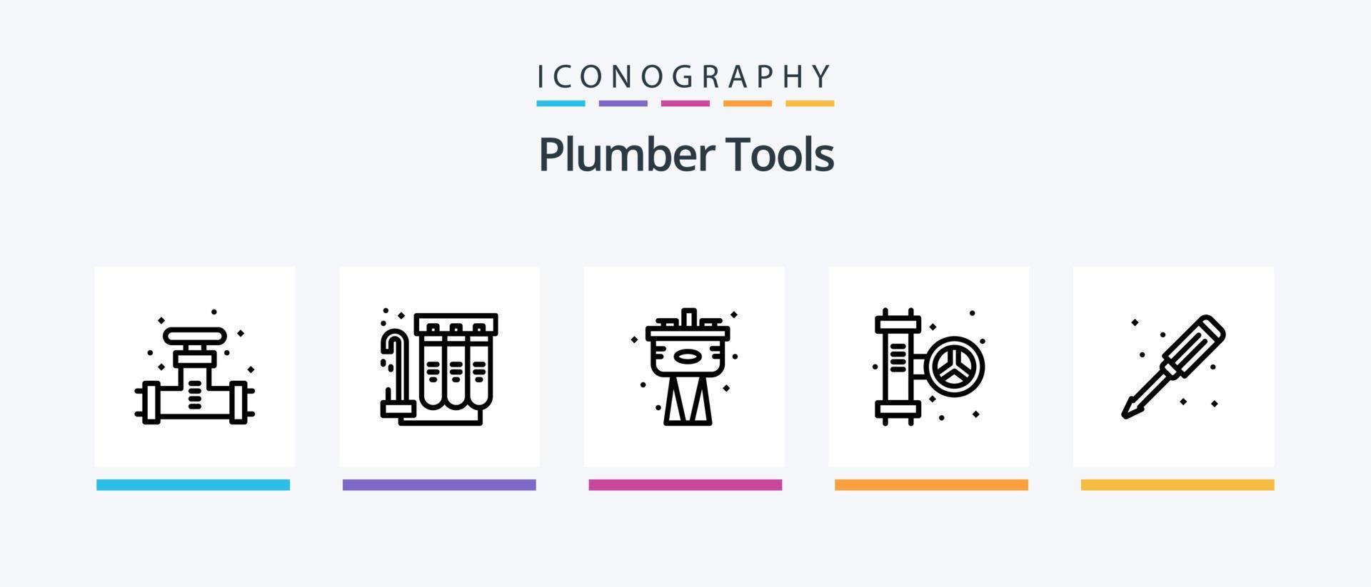 Plumber Line 5 Icon Pack Including pipe. sink. mechanical. faucet. valve. Creative Icons Design vector