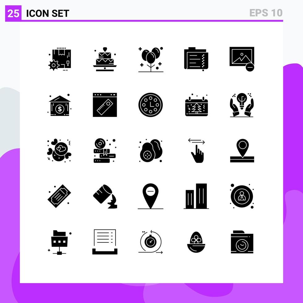 Set of 25 Modern UI Icons Symbols Signs for folder document balloons data party Editable Vector Design Elements