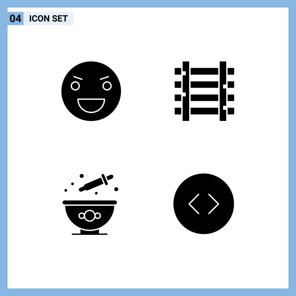 4 Universal Solid Glyph Signs Symbols of evil baking monster station cooking Editable Vector Design Elements