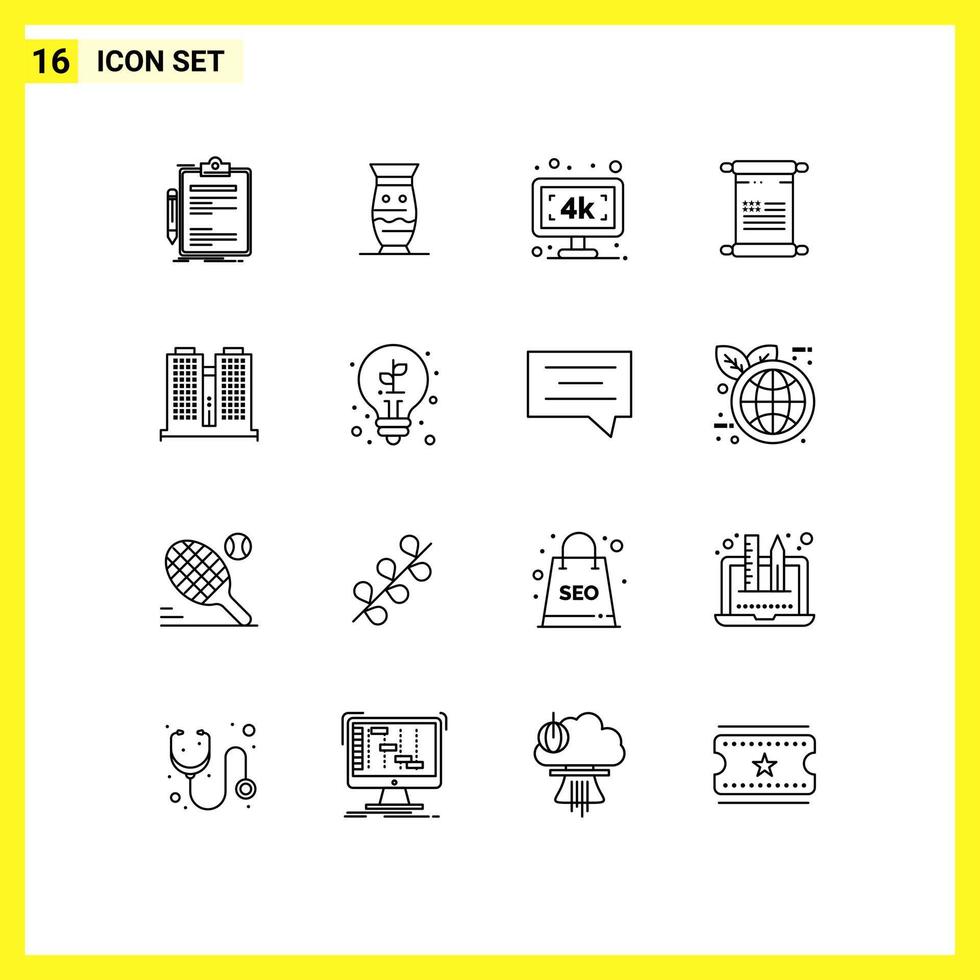 Group of 16 Modern Outlines Set for american scroll india tv smart tv Editable Vector Design Elements