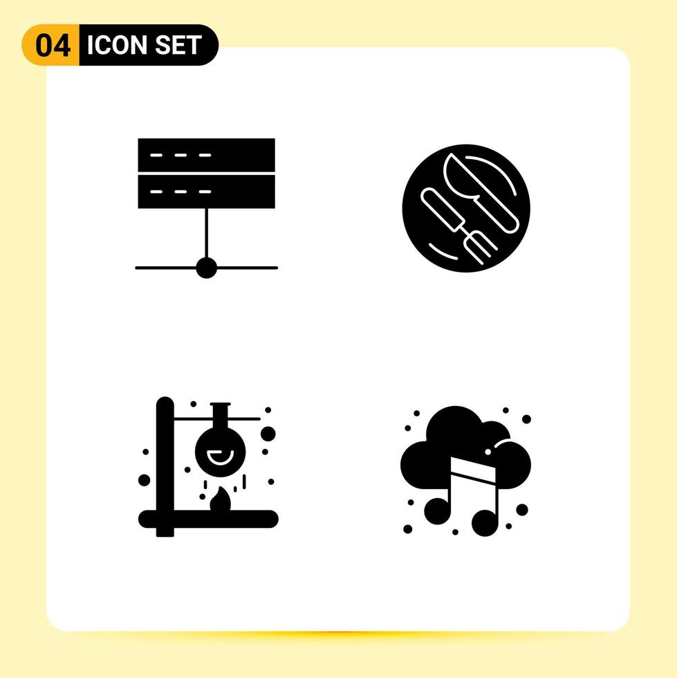 Solid Glyph Pack of 4 Universal Symbols of admin chemical server dish heat Editable Vector Design Elements