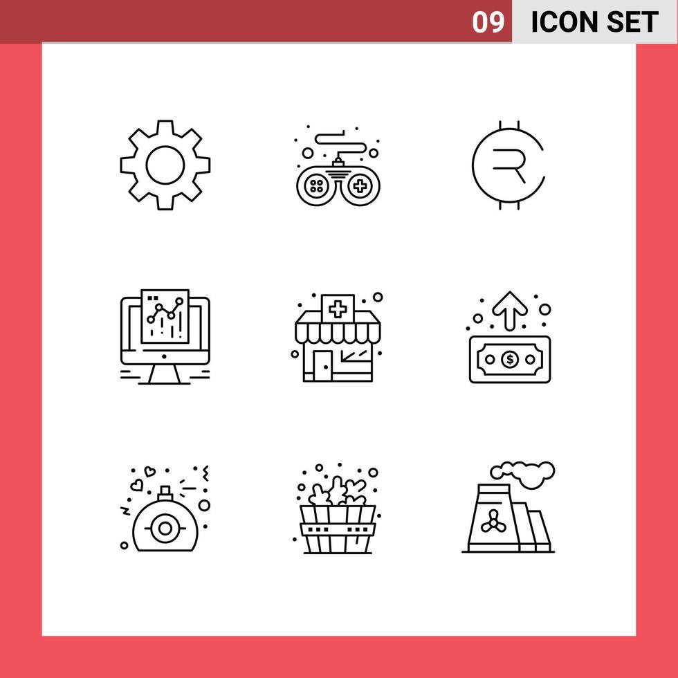 9 Thematic Vector Outlines and Editable Symbols of business drugstore crypto chemists shop google Editable Vector Design Elements